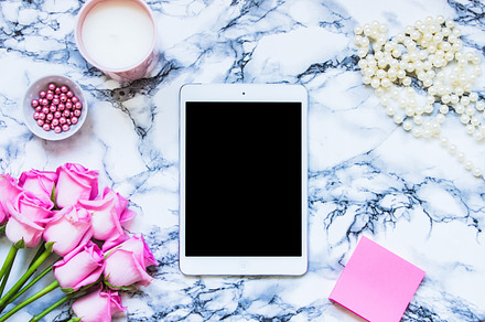 Styled Desktop Ipad Mockup, a Background Photo by Rose Wine Aesthetic