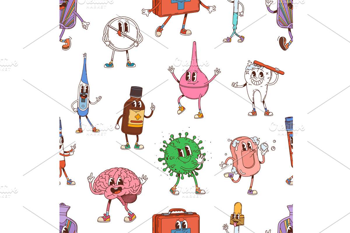 Groovy medicine tile pattern, a Healthcare Illustration by Buch&Bee
