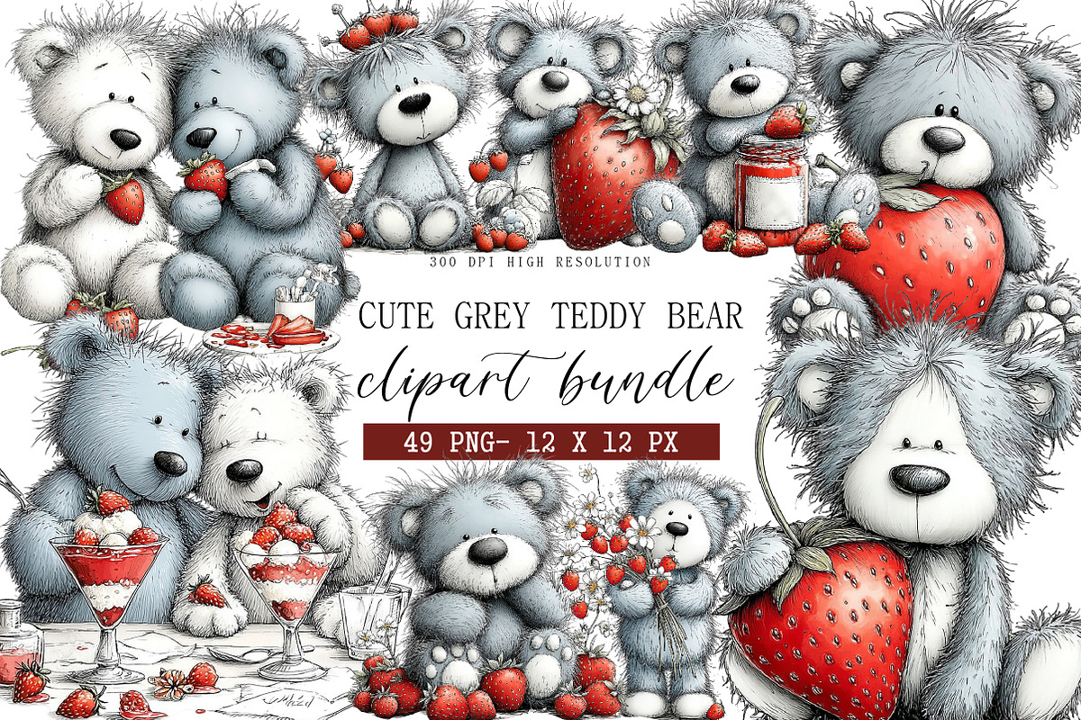 cute grey teddy bear Clipart, an Illustration by DreamArtGraphic (Photo 1 of 4)