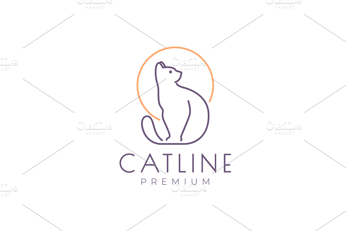 cat sit line minimal character logo, a Design Template by devastd