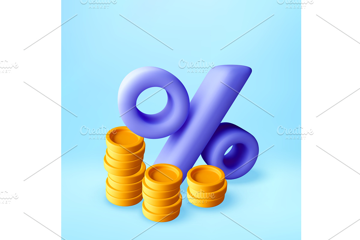 3D Percentage symbol with gold coin, a Finance Illustration by Abscent