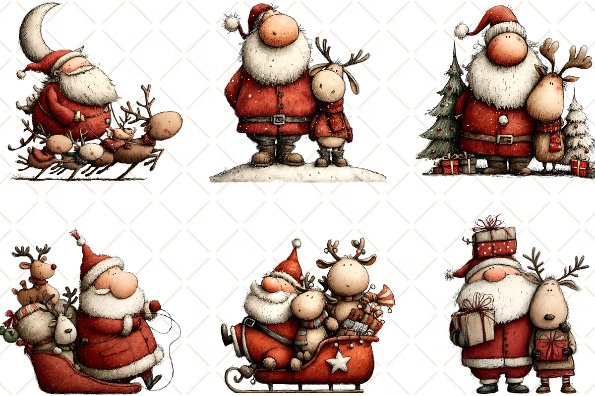 Santa Reindeer Christmas Clipart, an Illustration by Black Bird Studio (Photo 4 of 6)