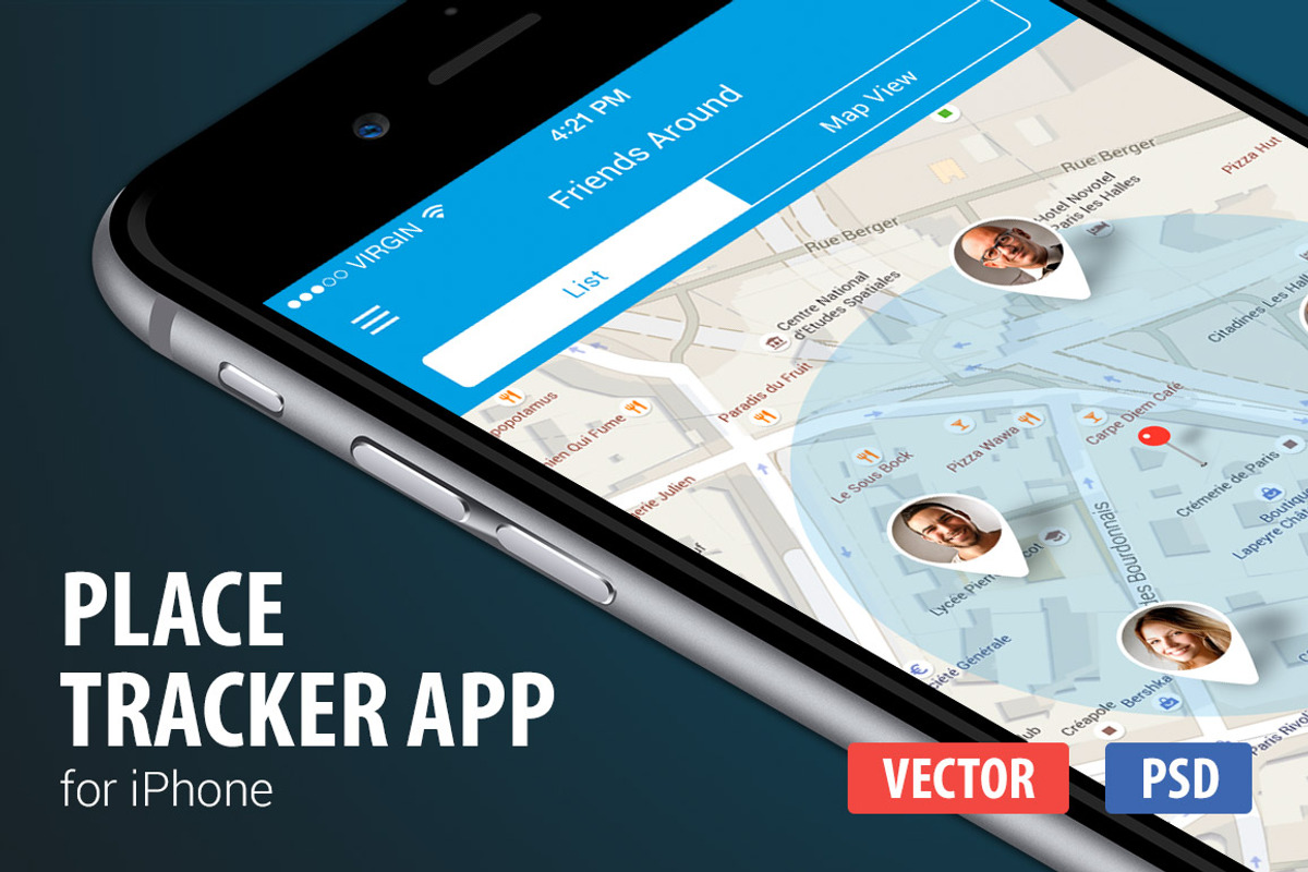 Place Tracker App, an iPhone Mockup by Made by Rheon (Photo 1 of 5)