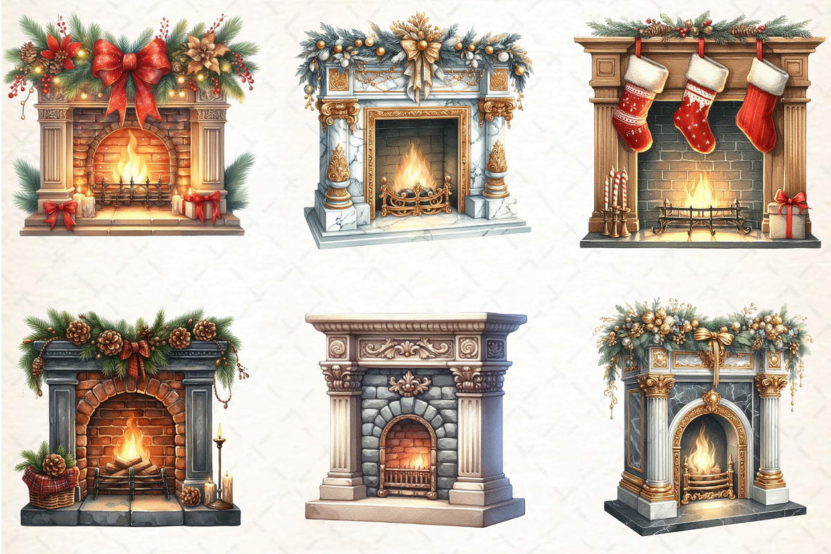 Christmas Fireplace Clipart, an Illustration by DreamCafeArt (Photo 3 of 5)