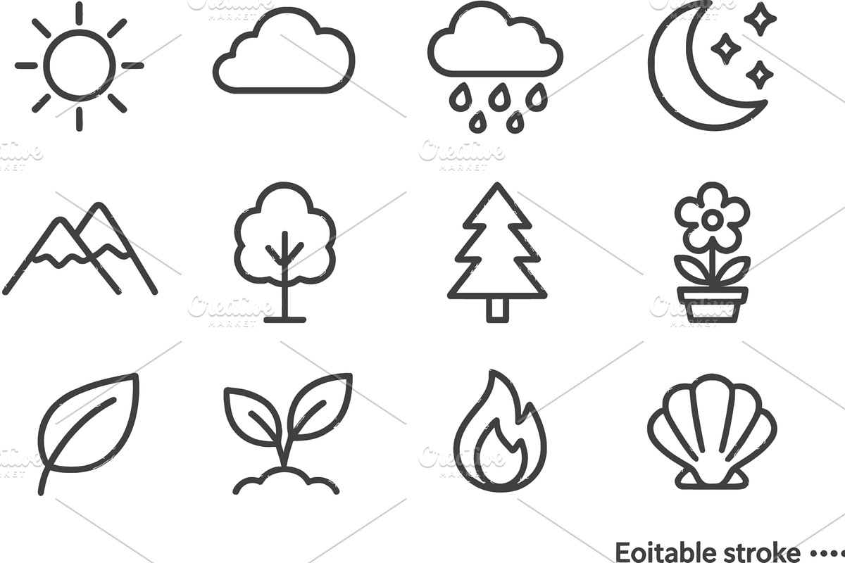 Nature and weather vector line icons, an Object Illustration by ZinetroN