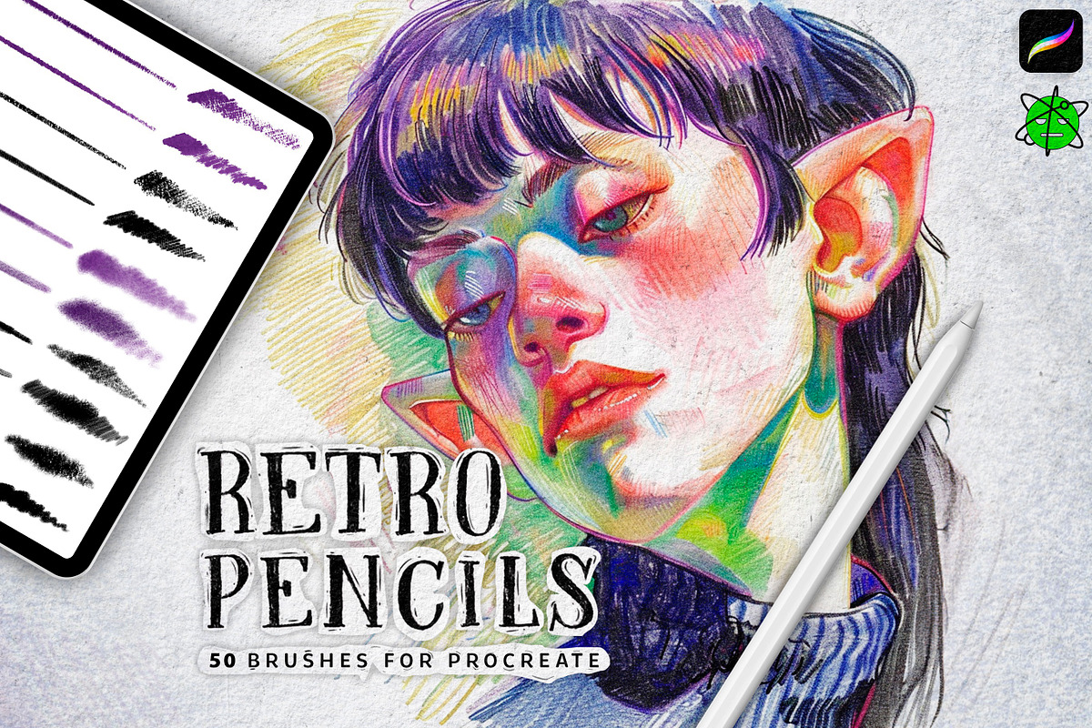 50 Retro Pencils - Procreate Brushes, a Brush Add-On by Nuclear Brushes (Photo 1 of 8)