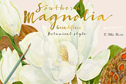 Southern MAGNOLIA-Vintage Clipart, an Illustration by watercolorwild.graphics (Thumbnail 1 of 7)