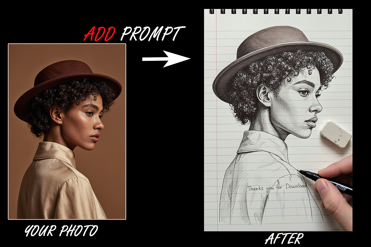 AI Ink Drawing Prompts–Bic PenSketch, an Illustration by 3d_model_tifotizi (Photo 3 of 5)