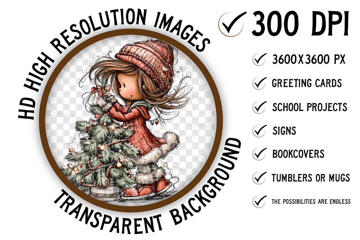 Whimsical Christmas girl, an Illustration by Craft Nest (Photo 3 of 8)