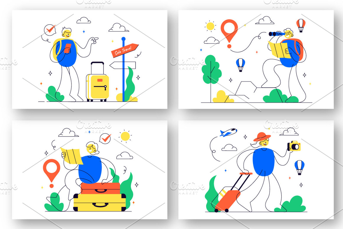 10 Solo Travel Vector Illustration, a Person Illustration by denayunebgt (Photo 2 of 4)