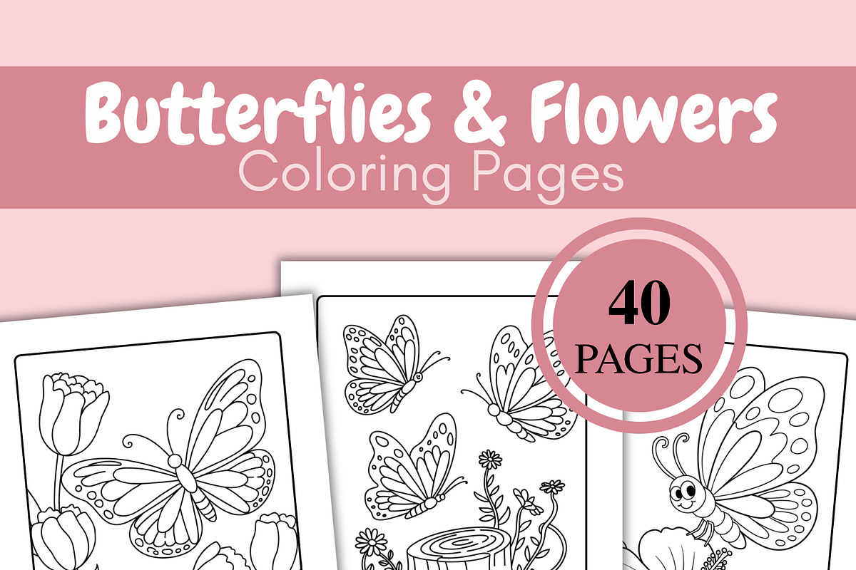 Butterflies & Flowers Coloring Pages, an Animal Illustration by SimoDigitalArt (Photo 1 of 5)