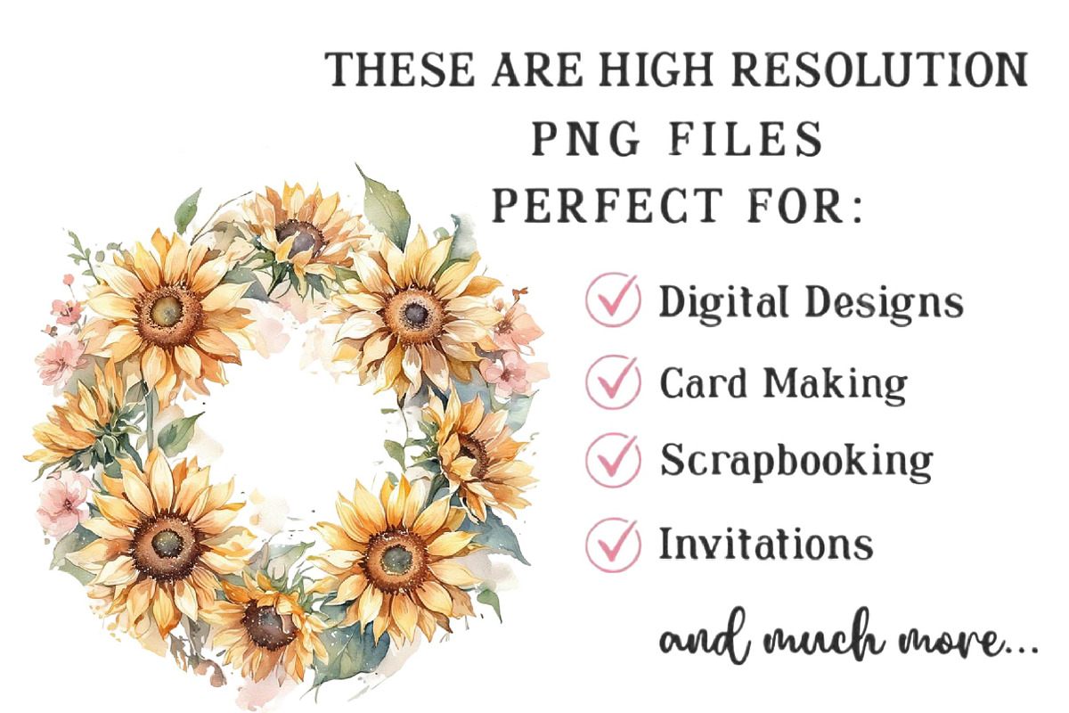 Watercolor Sunflower Wreath Clipart, an Illustration by DreamPrint404 (Photo 6 of 6)