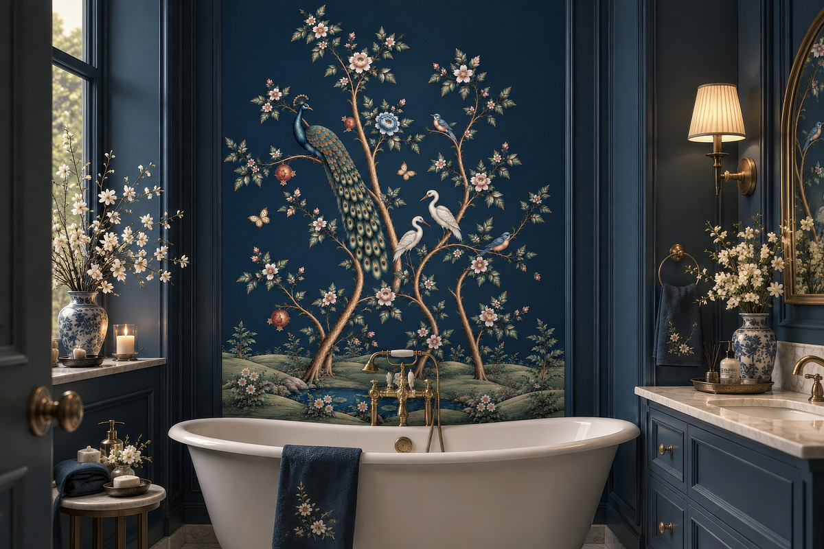 Navy Blue Chinoiserie Wall Mural, a Wallpaper Graphic by by creative paper (Photo 11 of 20)