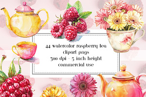 Watercolor Raspberry Tea Clipart