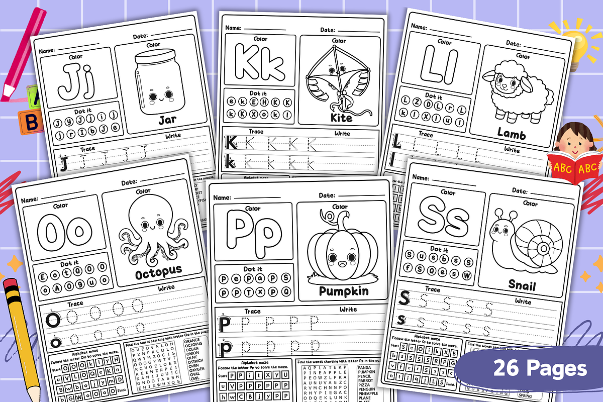 Alphabet Worksheets for Kids, an Education Illustration by Creative Zone (Photo 2 of 4)
