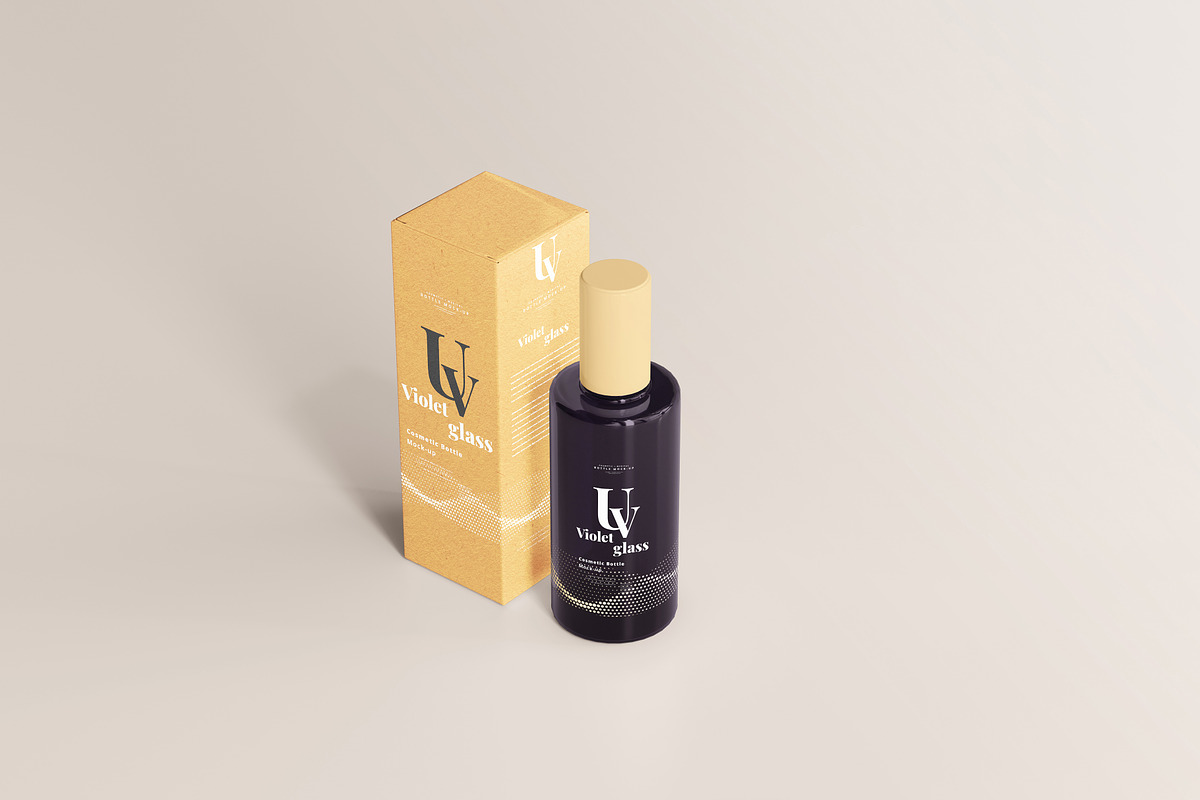 Violet Glass Cosmetic Bottle Mock-up, a Cups & Container Mockup by pmvch (Photo 11 of 20)