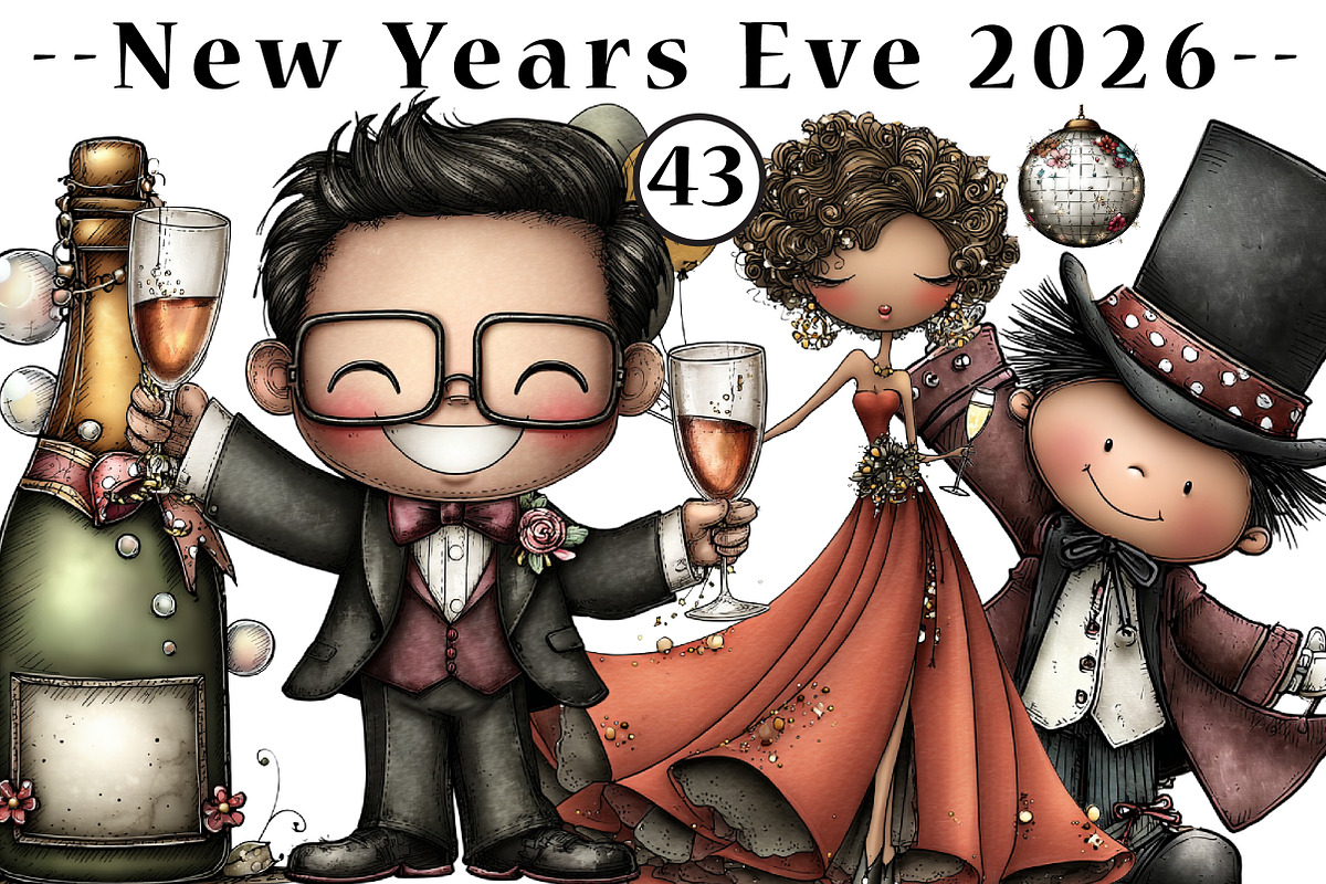 New Years Eve 2026 Watercolor Clipar, an Illustration by CreationArt (Photo 1 of 5)