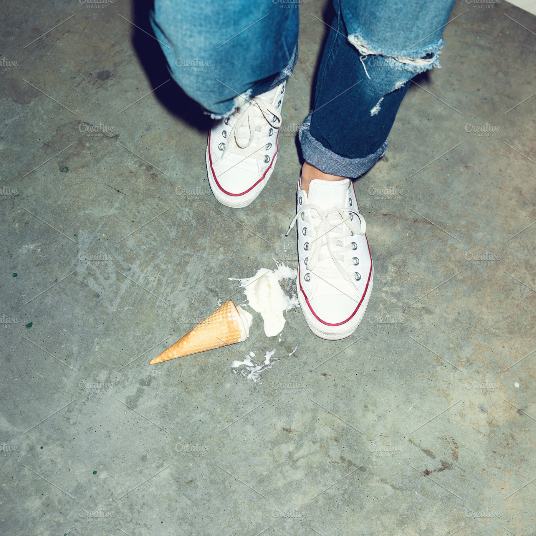 Dropped ice cream featuring ice, cream, and cone, a Person Photo by Aliaksei Kaponia