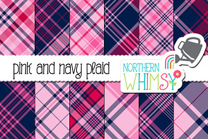 Pink and Navy Seamless Plaid, a Pattern Graphic by Northern Whimsy Design