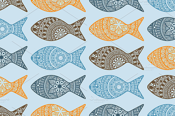 Vector Seamless Pattern with Fishes preview 2