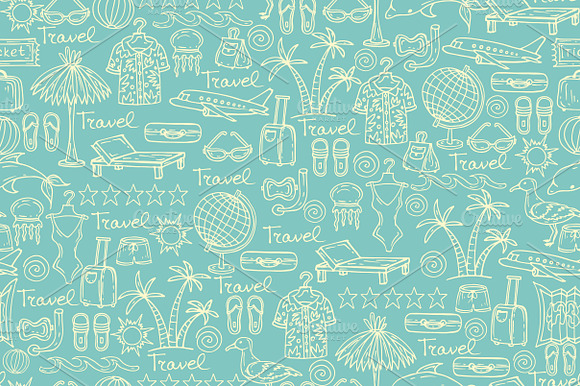 Pattern with travel symbols on blue preview 2