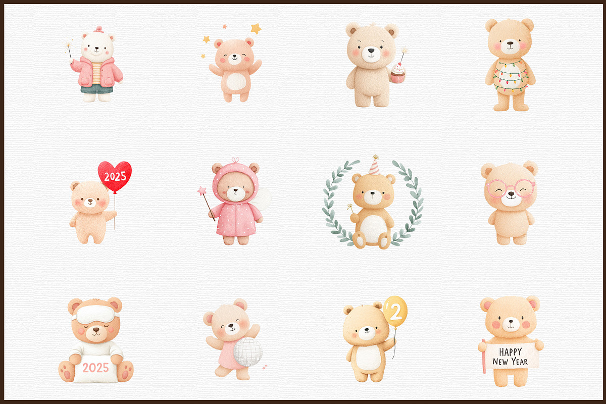 New Year Teddy Bear Clipart, an Illustration by Sublimation Artist (Photo 3 of 6)