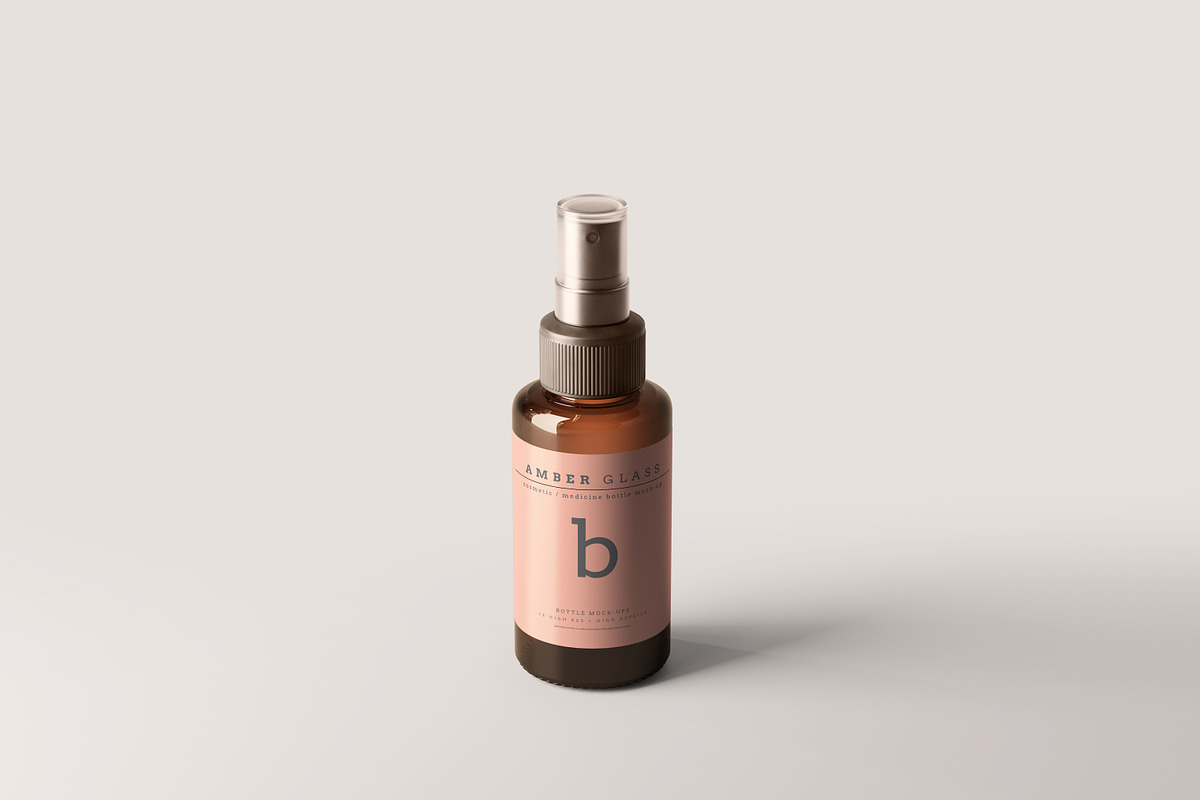 Amber Glass Spray Bottles Mockups, a Cups & Container Mockup by pmvch (Photo 6 of 20)