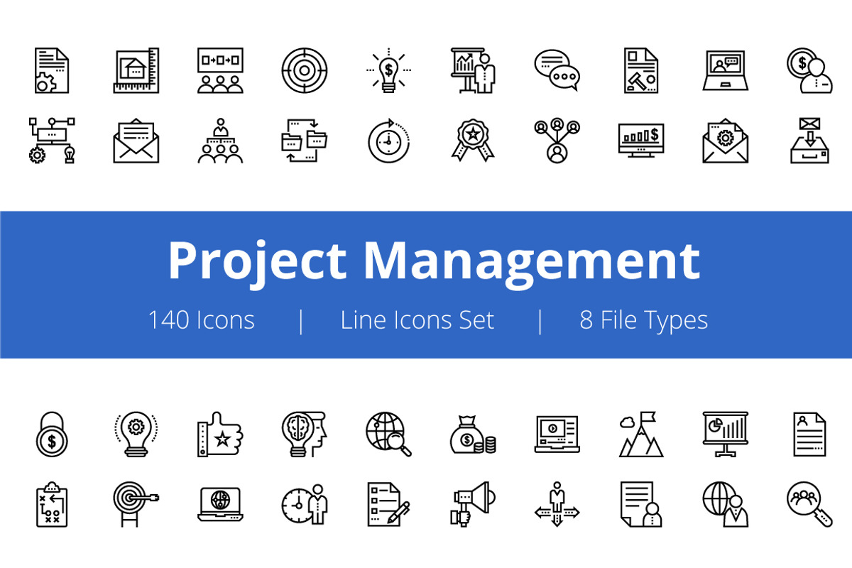 125+ Project Management Line Icons, an Outline Icon by Prosymbols