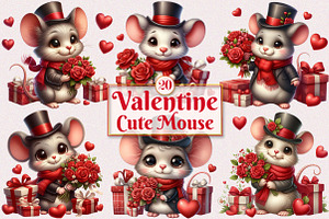 Valentine Cute Mouse Clipart Bundle, a Seasonal Illustration by Craft Nest
