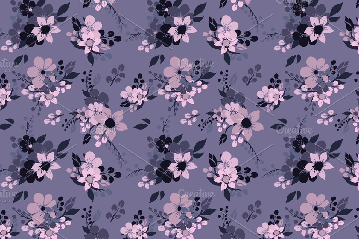 4 Violet Floral Seamless Patterns, a Pattern Graphic by Sunset&Sea Design
