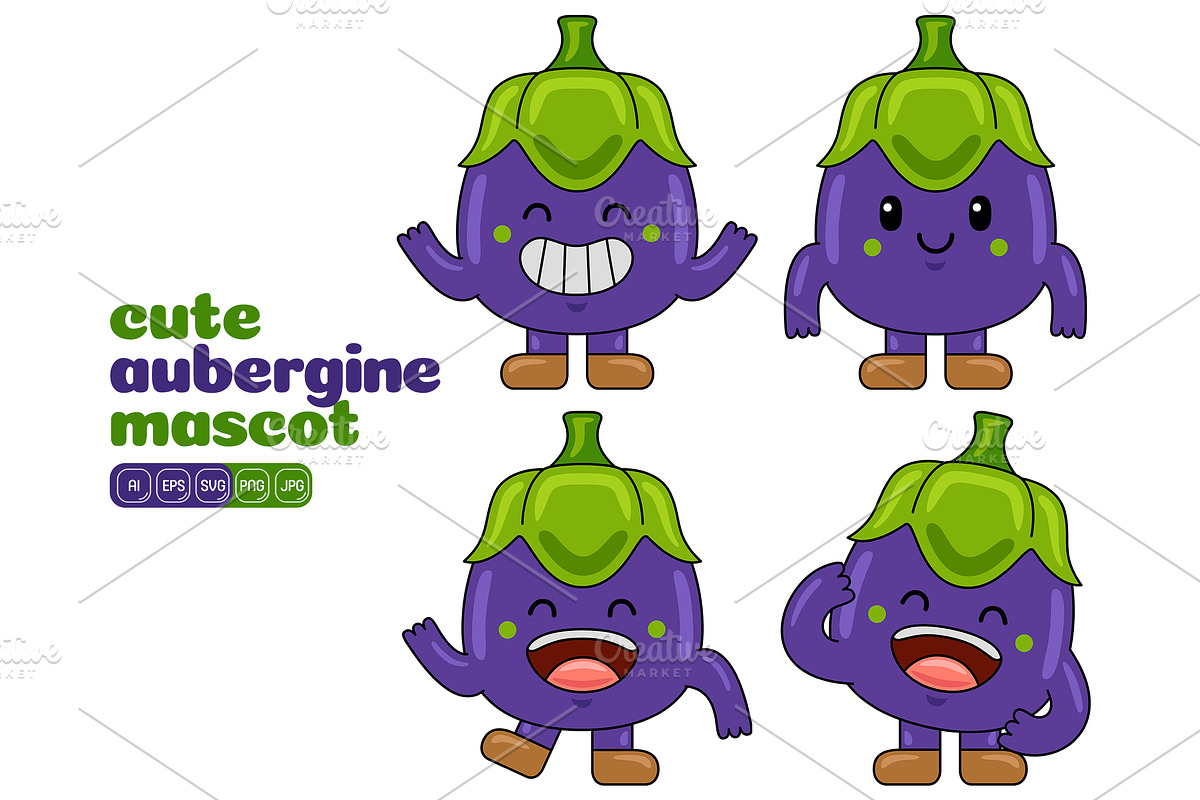 Aubergine Mascot Vector Pack, an Illustration by MEDZ (Photo 3 of 5)