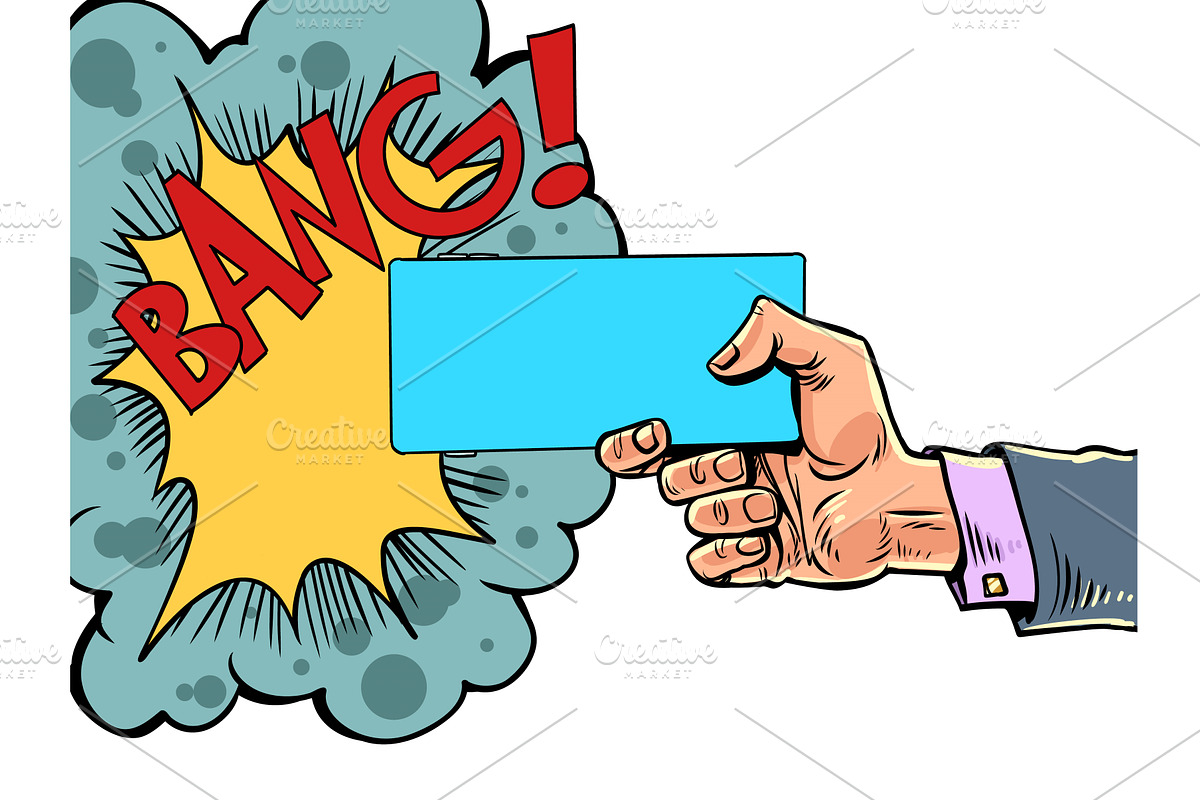 Pop Art Retro A man's hand holds a, a Technology Illustration by studiostoks