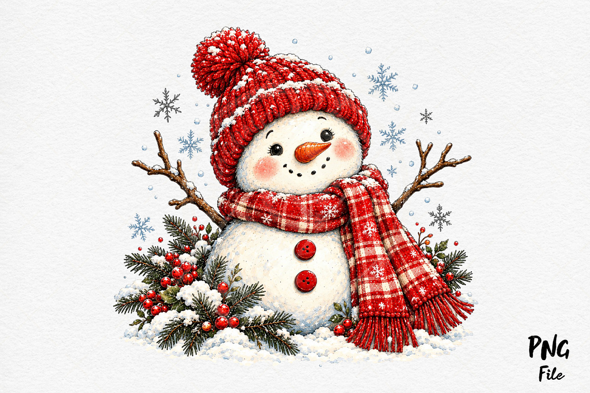 Christmas Snowman PNG Design, a Seasonal Illustration by Craft Nest (Photo 1 of 6)