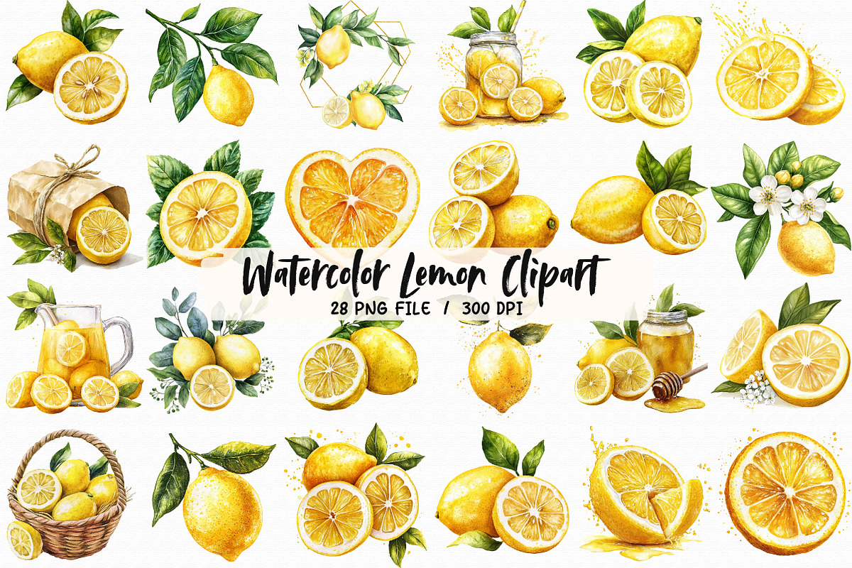 Watercolor Lemon Bundle Clipart, an Illustration by Libby Wishes (Photo 1 of 5)