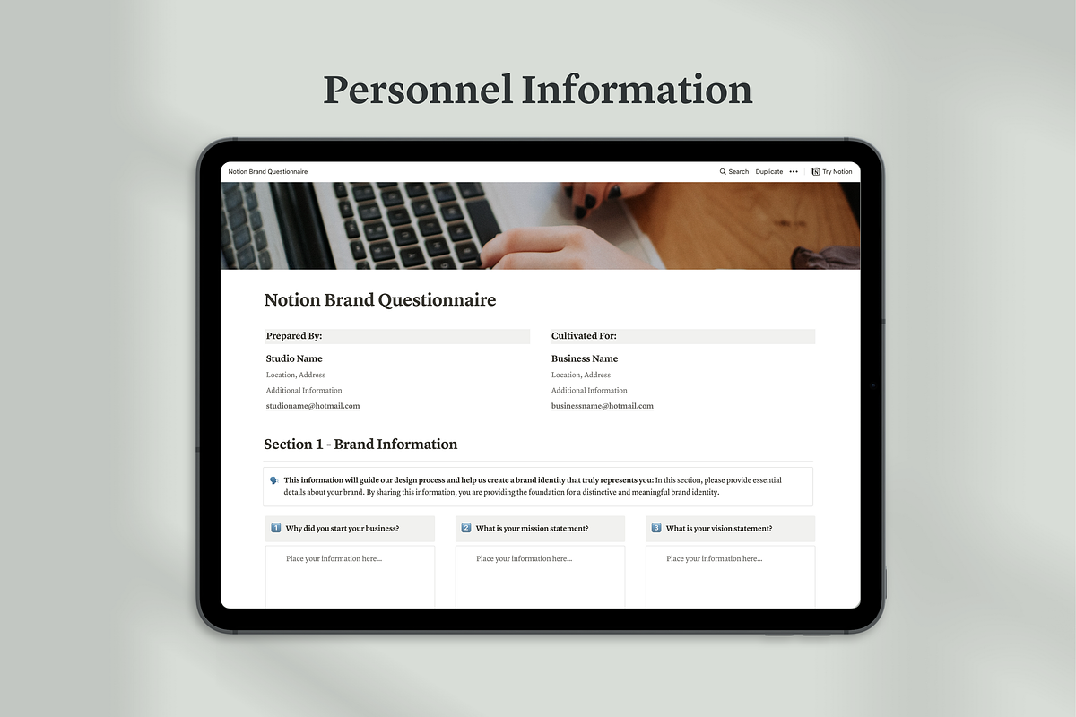 Notion Brand Questionnaire Template, a Templates & Theme by Swyn.Studio (Photo 3 of 8)