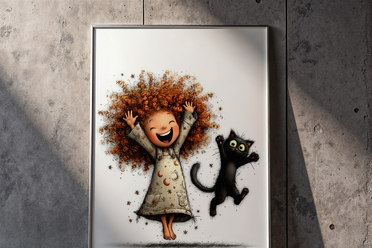 Whimsical Girl and Cat Clipart Set, a Person Illustration by one-touch (Photo 4 of 18)