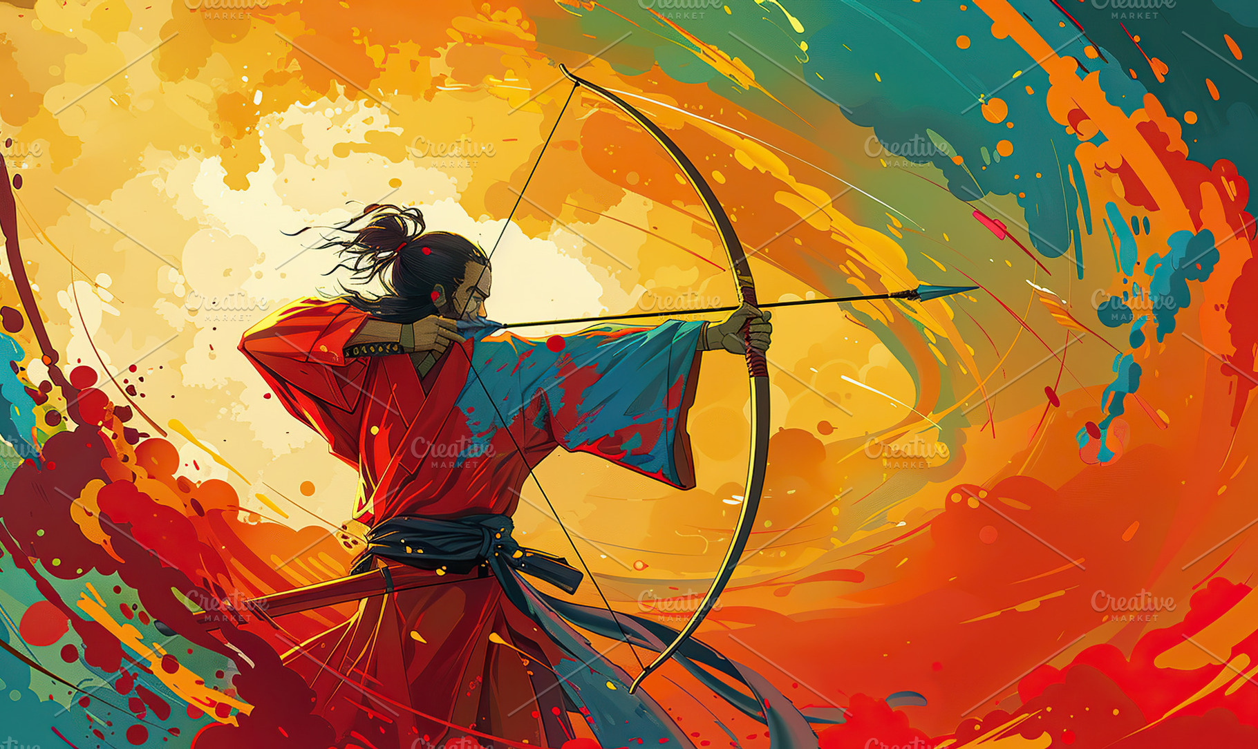 A stylized archer poised with bow an, a Photo by LOGOCREATIVE