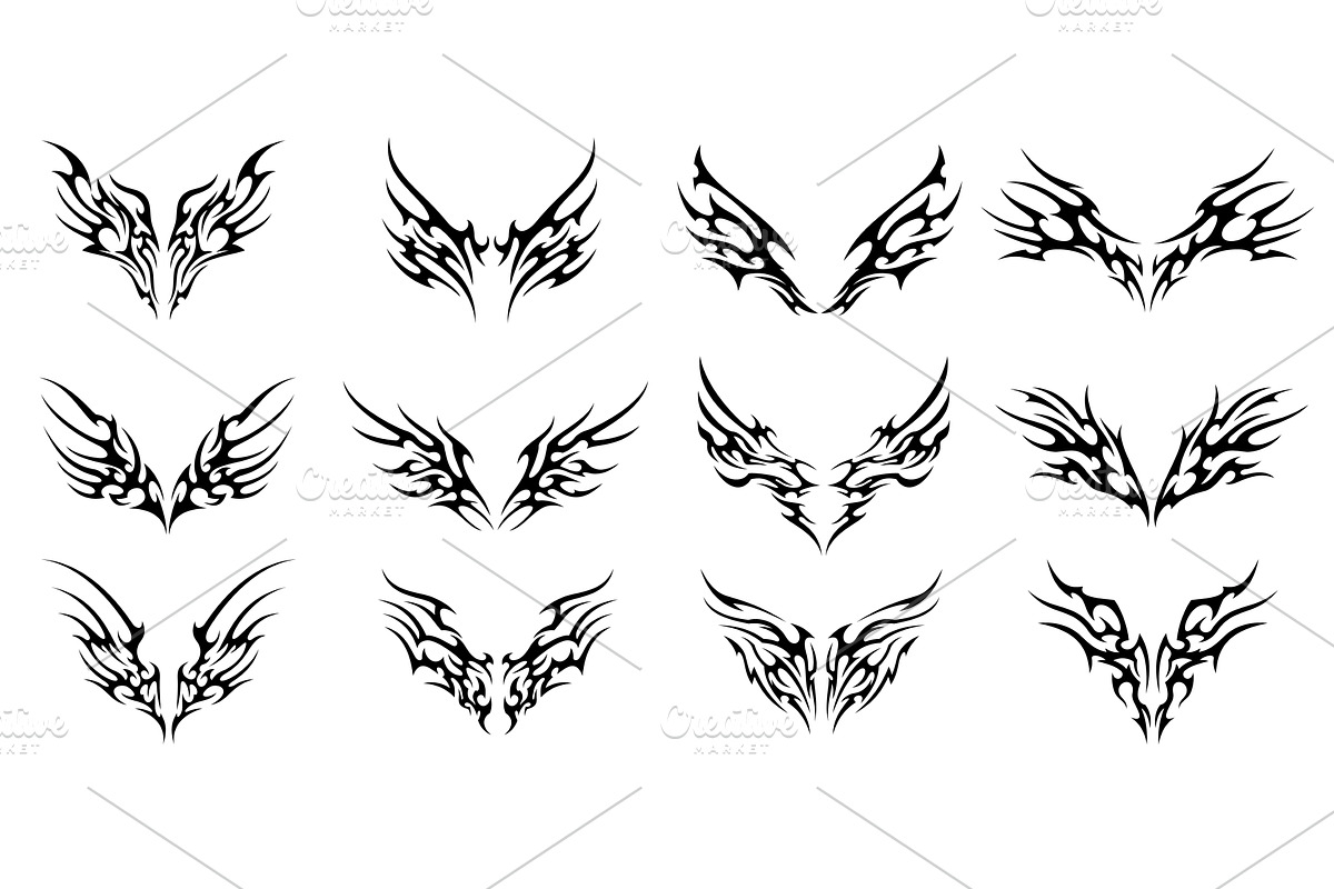 Tribal neo gothic wings tattoo, an Object Illustration by Vector Tradition