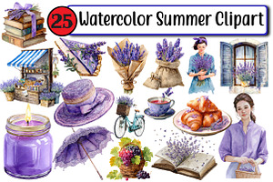 Watercolor Summer Clipart, an Illustration by Design Market