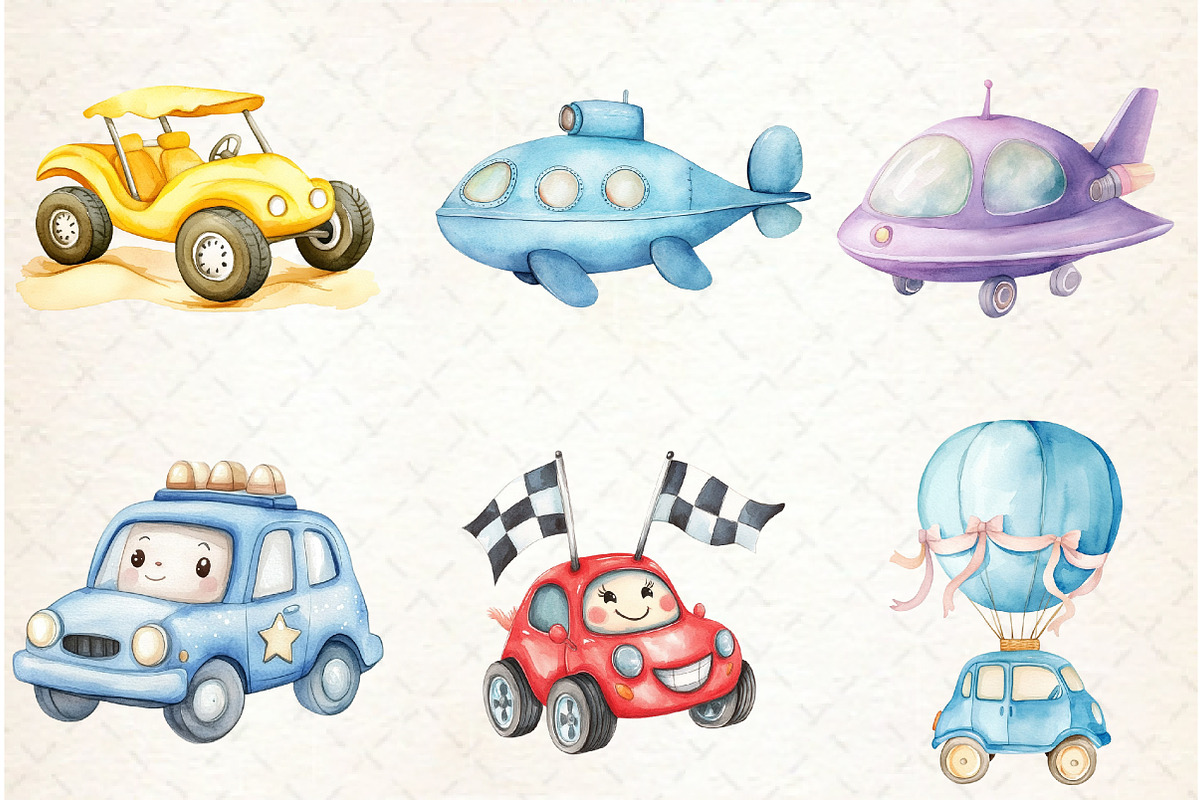 Watercolor Transport Car Airplane, an Illustration by Watercolor design (Photo 3 of 4)