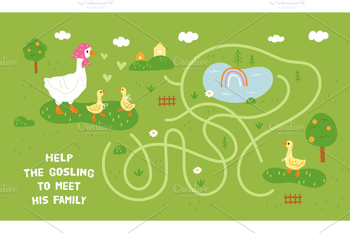 Funny geese maze. Cute mother goose, an Animal Illustration by YummyBuum
