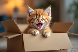 Sleepy Cute Cat In Cozy Living Room, a Photo by LOGOCREATIVE