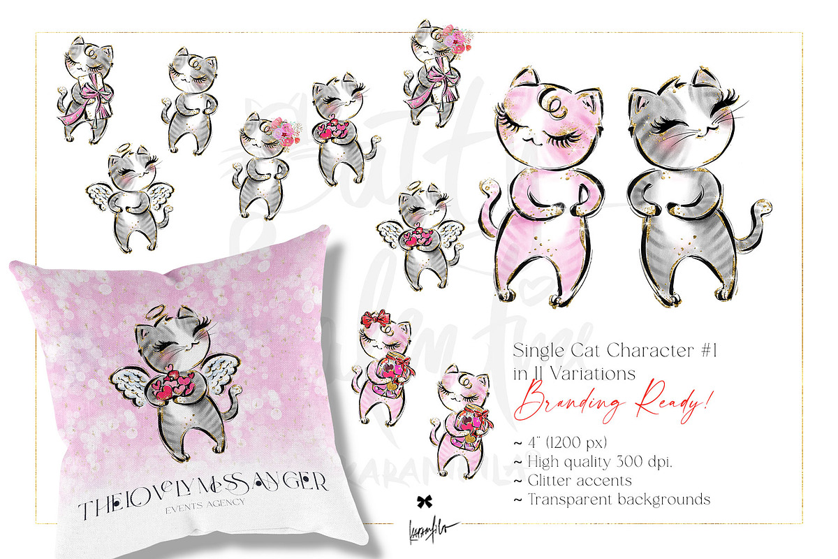 Valentine Cats Glitter Clipart PNG, an Animal Illustration by KaramfilaS (Photo 4 of 14)