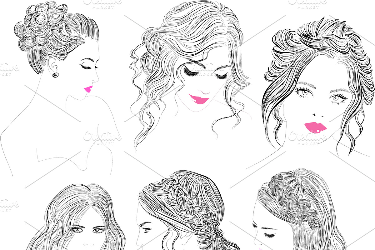 Romantic hairstyles line drawings, a Person Illustration by esylvia (Photo 2 of 4)