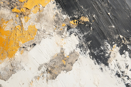 An abstract close-up of textured paint layers featuring shades of yellow, white, an Industrial Photo by Textures & Backgrounds