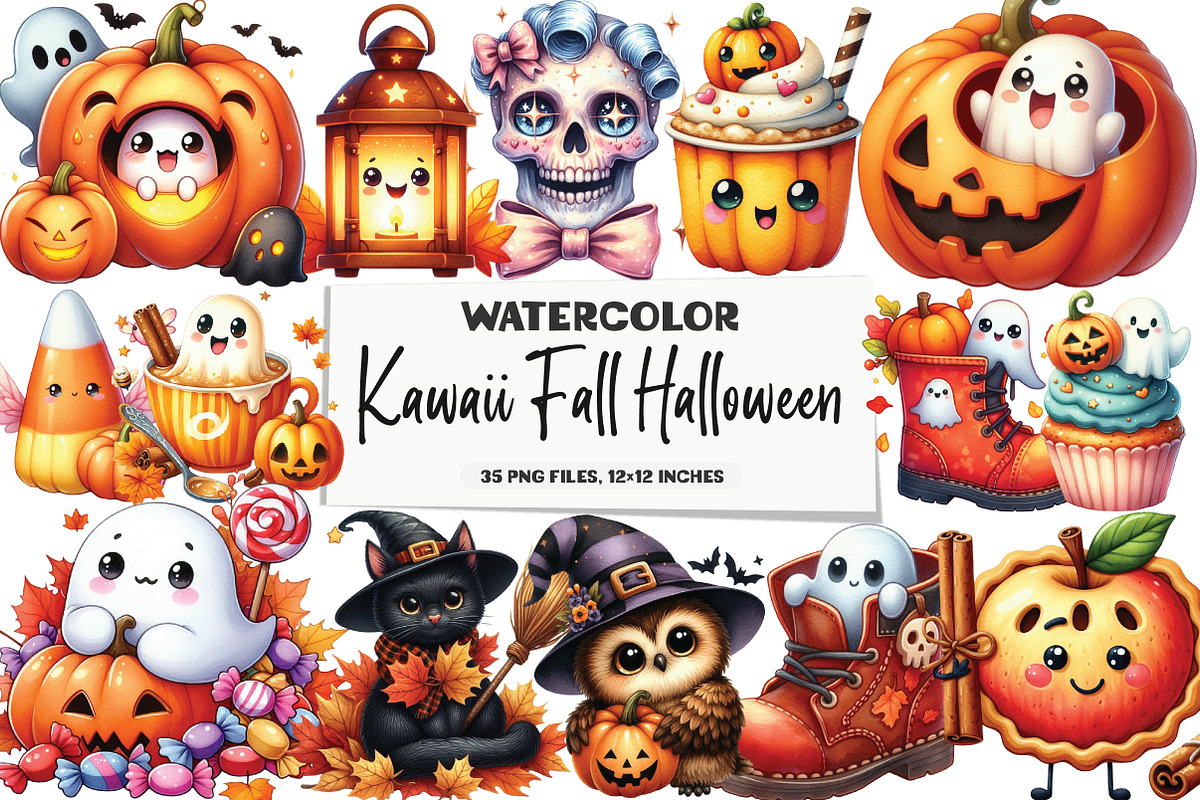 Kawaii Fall Halloween Clipart, an Illustration by DreamArtGraphic (Photo 1 of 4)