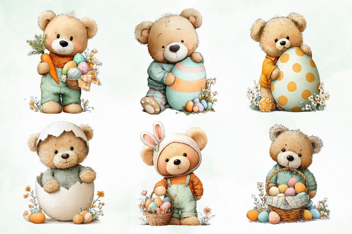 Whimsical Easter Teddy Bear Clipart, an Illustration by Creative Art (Photo 3 of 8)