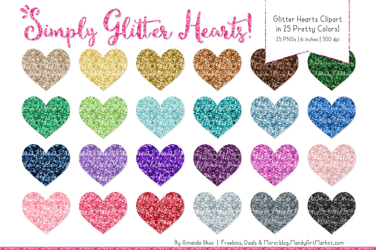 Rainbow Glitter Hearts Clipart, an Illustration by Amanda Ilkov (Photo 1 of 3)