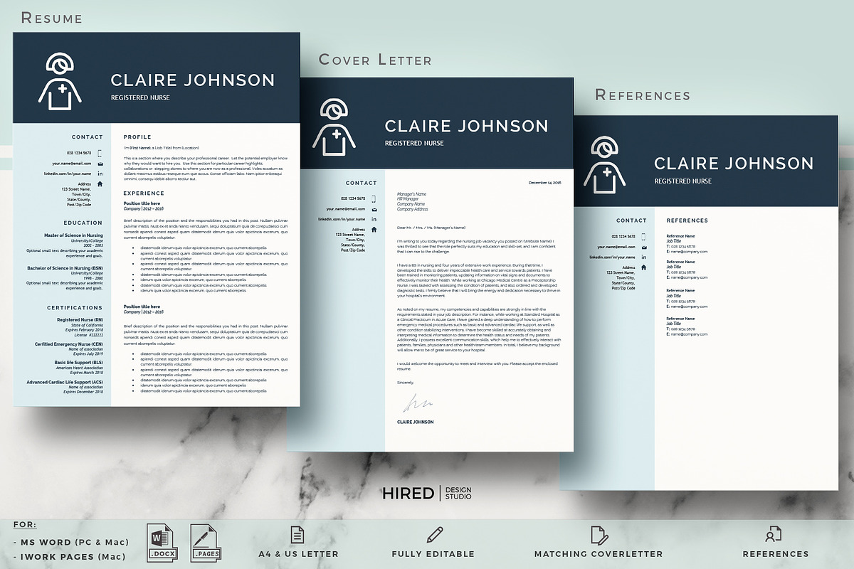 Nurse Resume Template | Nursing CV, a Resume Template by HIRED Design Studio (Photo 3 of 12)