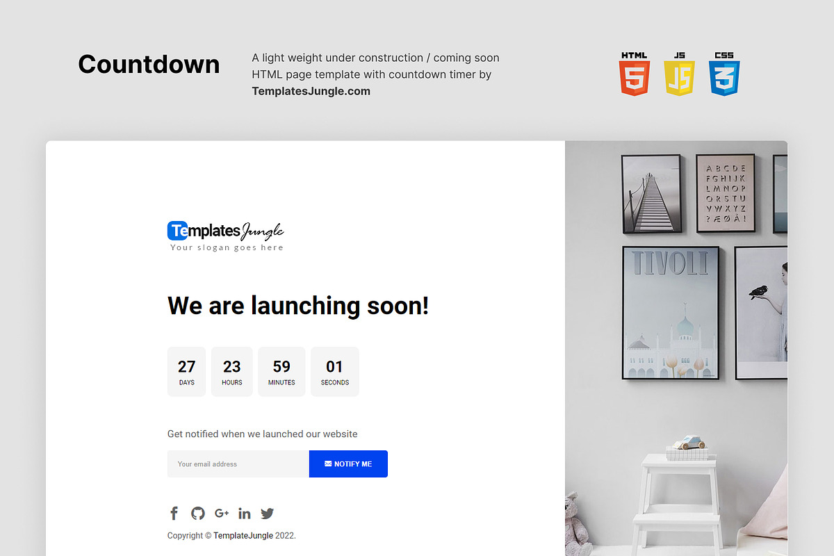 Countdown – Lightweight Coming Soon, a HTML Template by TemplatesJungle